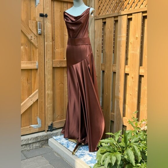 🆕 BRONX & BANCO 🧿 NWOT Leo Chocolate Brown Silk-Blend Maxi Dress, Sz L US 8 - Picture 12 of 16